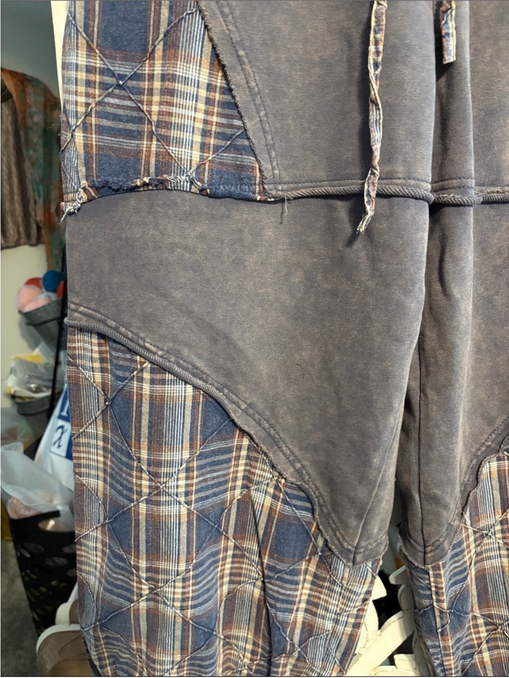 New Oli & Hali Navy Washed Plaid Cabin Kind Terry Patchwork Pants | Large - Picture 13 of 16